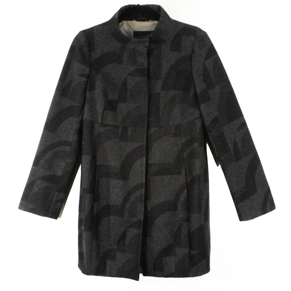 MaxMara S’ Wool Grey Black Lightweight Abstract Geometric Print Coat Jacket - Picture 5 of 8